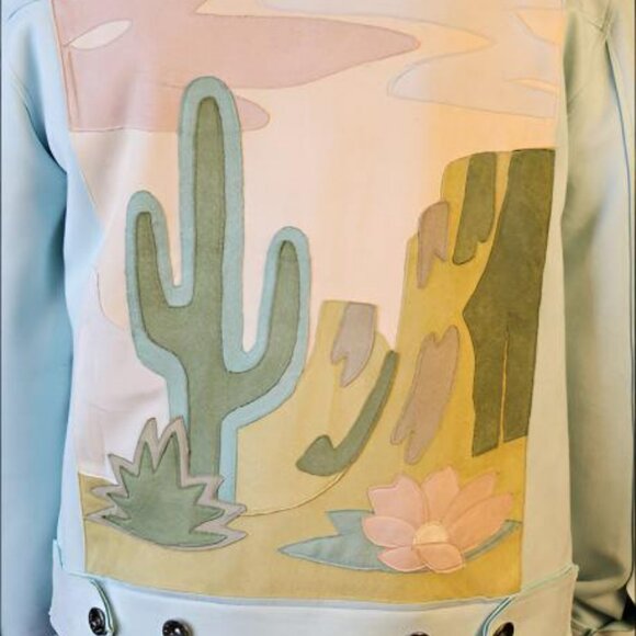 NWT W.A.Y Wonderful & Young Suede Applique Cactus Jacket In Mint